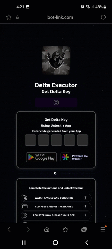 Get Delta Executor key system Loot-link 